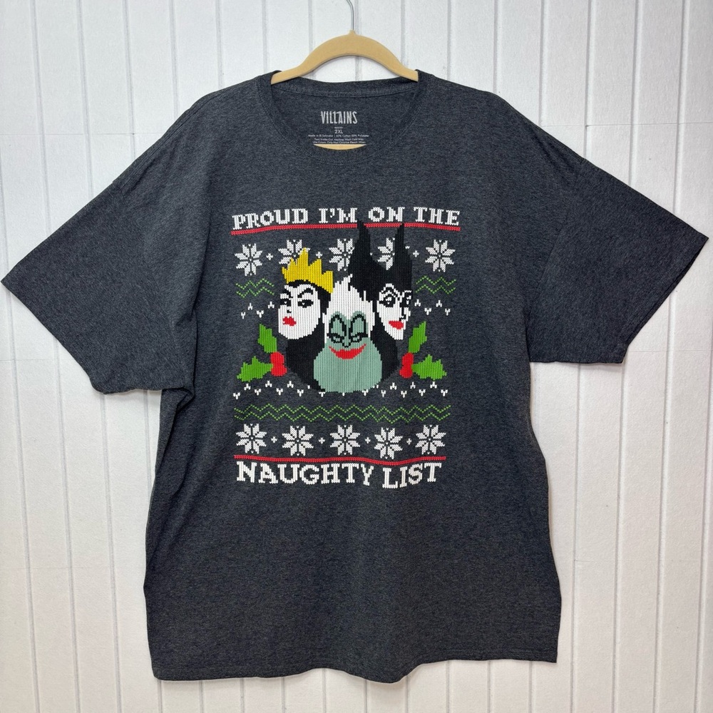 Disney Christmas Villains Naughty List Dark Gray T-Shirt Size‎ 2XL
